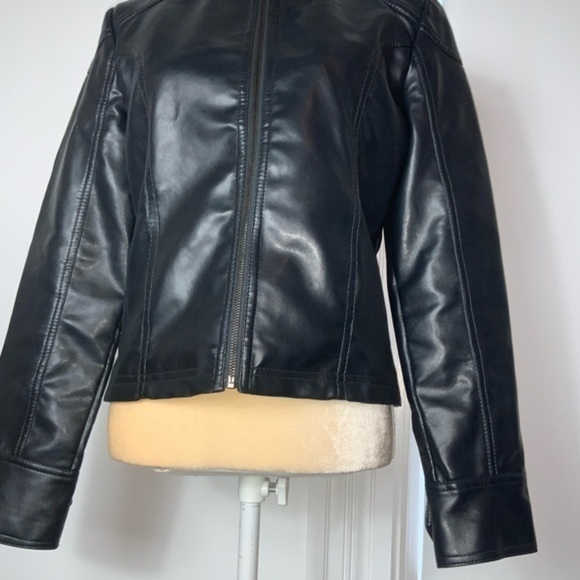 Vintage Emporio Armani Collezione Navy Faux Leather Biker/Moto Jacket Size Med - Picture 3 of 15